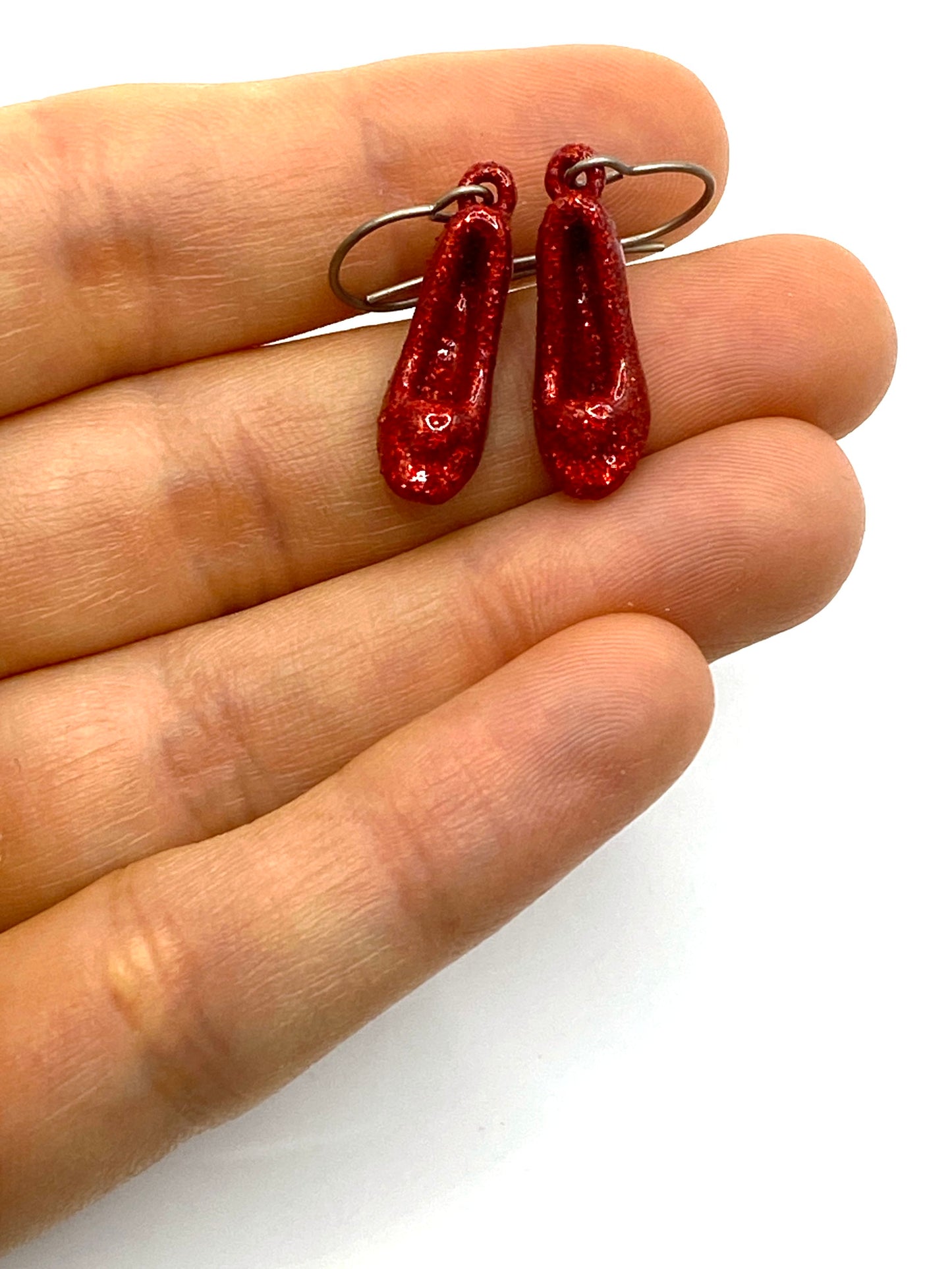 The Wonderful Wizard of Oz Jewelry Dorothy's Sparkly Ruby Red Slippers Earrings with Titanium Ear Wires for Sensitive Ears