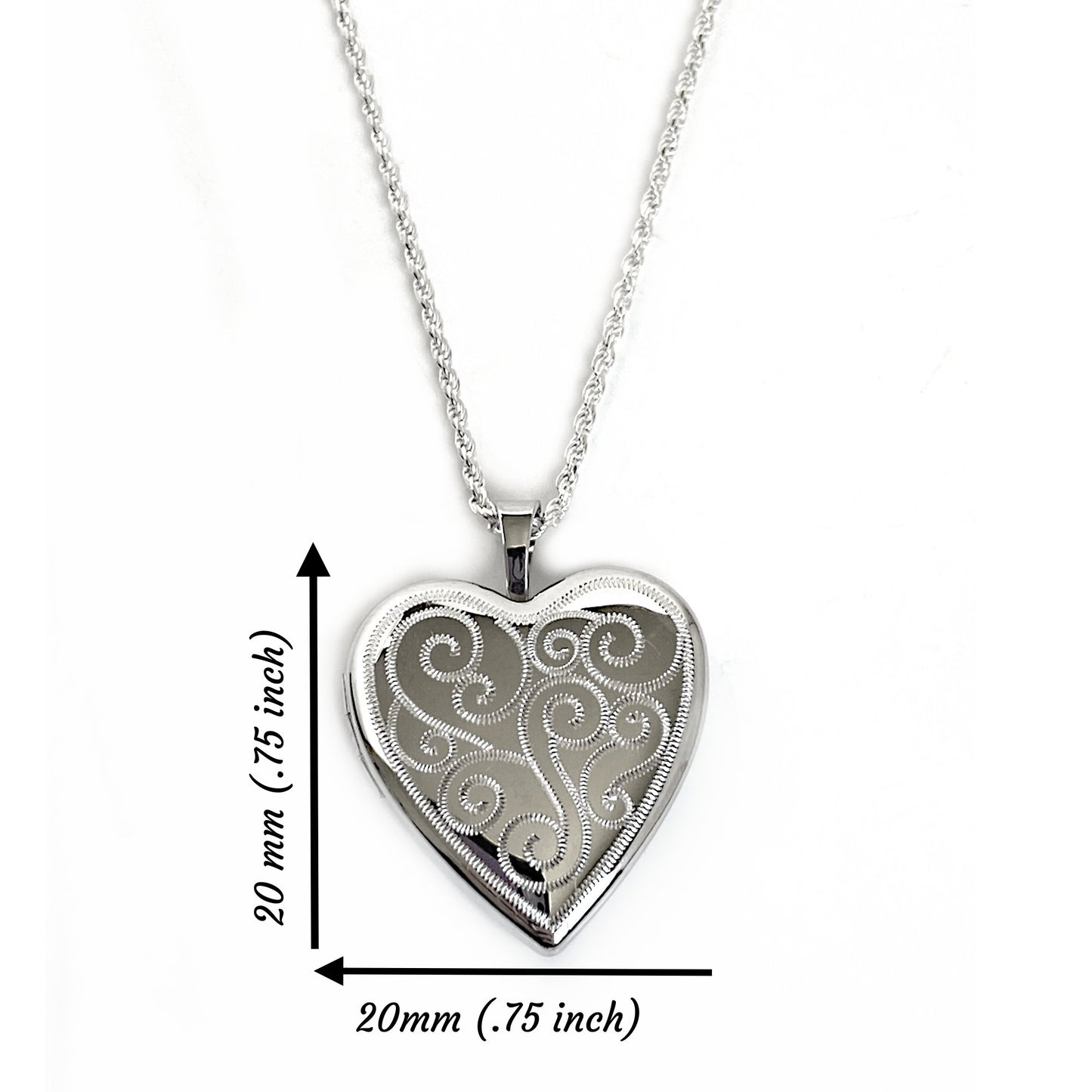 925 Sterling Silver Custom Photo Scrolled Heart Locket w/optional Engraving on Back