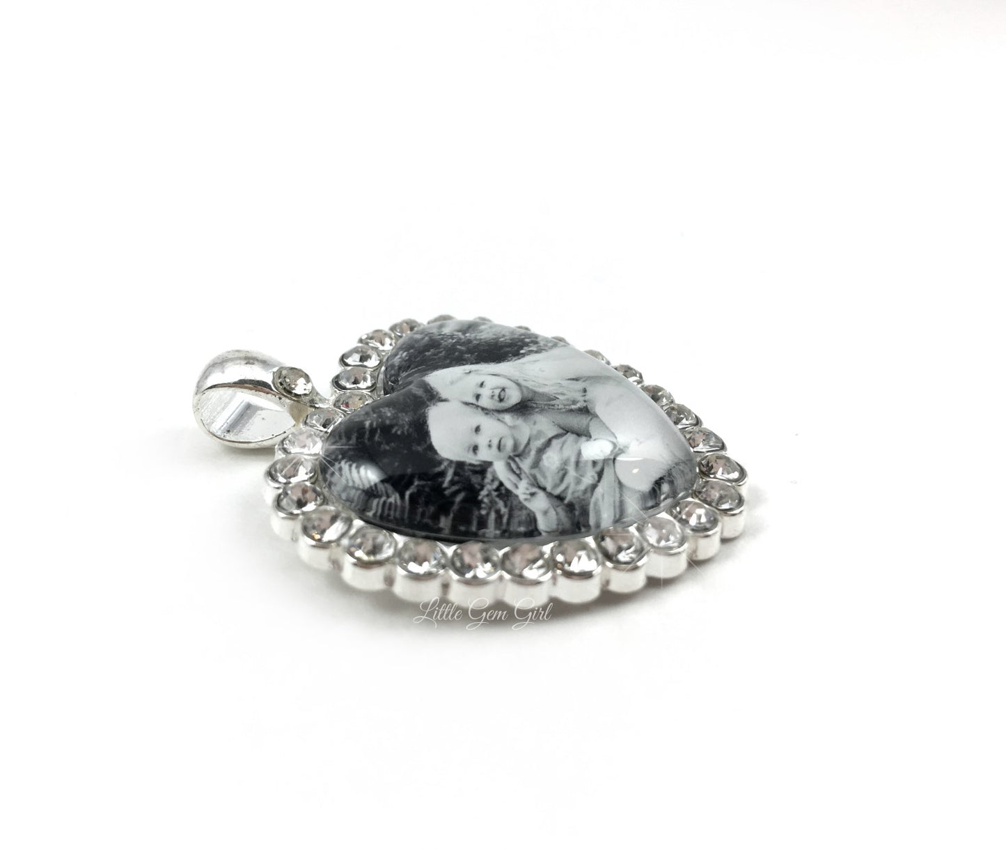 Rhinestone Heart Necklace with Your Custom Photo - Available in Silver or Gold