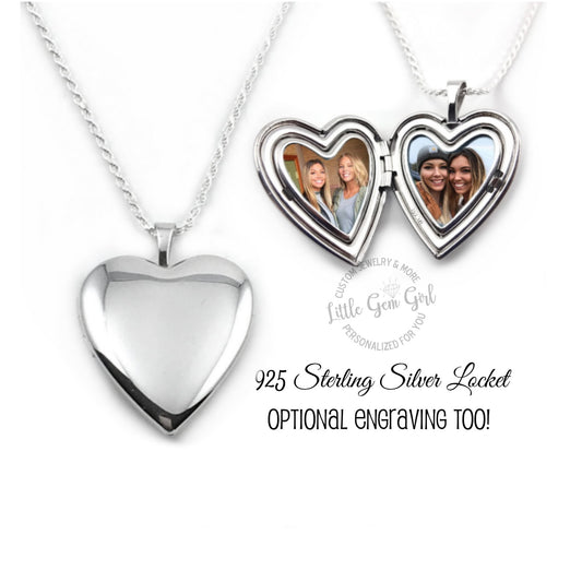 Custom Photo Heart Locket 925 Sterling Silver w/ optional Engraving on Front and Back - Picture Charm Necklace -  In Memory Memorial Jewelry
