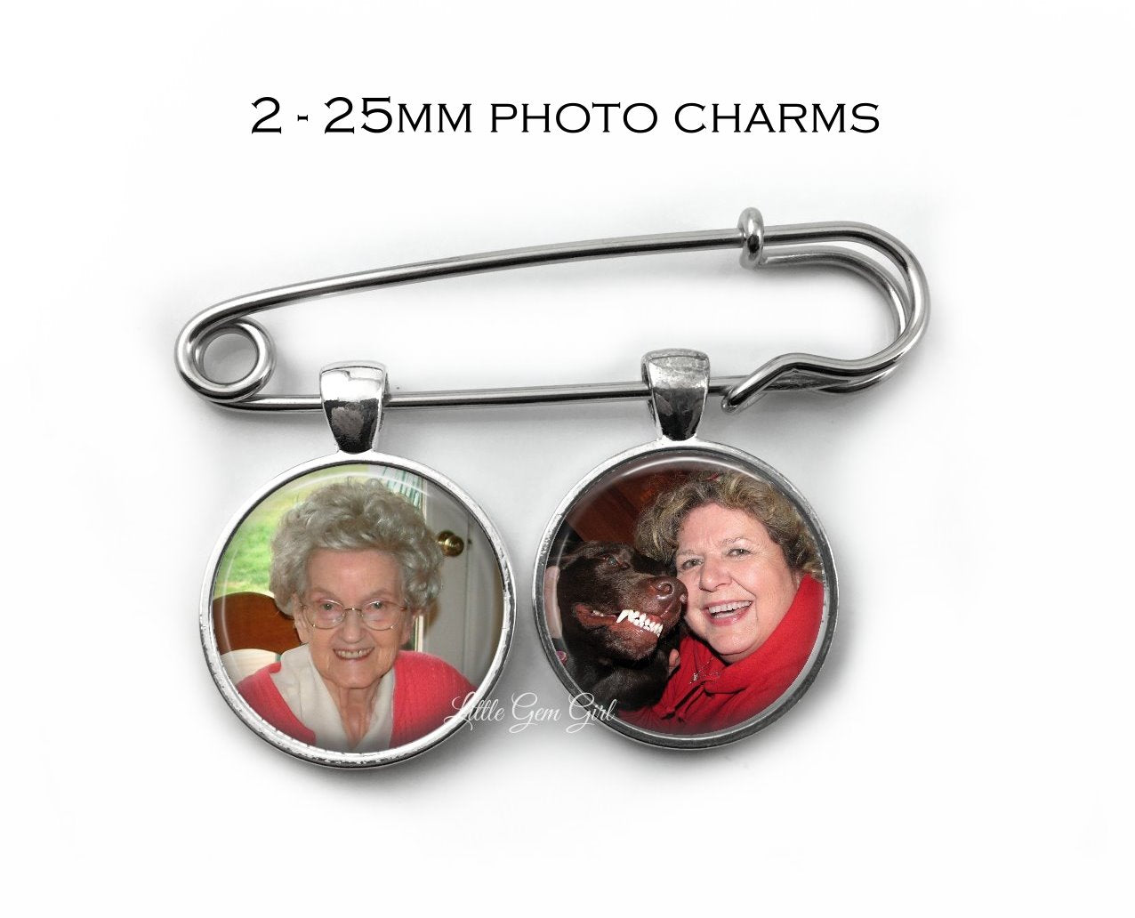 Personalized Photo Lapel Pin - 1 or 2 Double Sided Picture Charms - Wedding Boutonniere Groom Photo Pendant - Memorial Pin In Memory Pendant