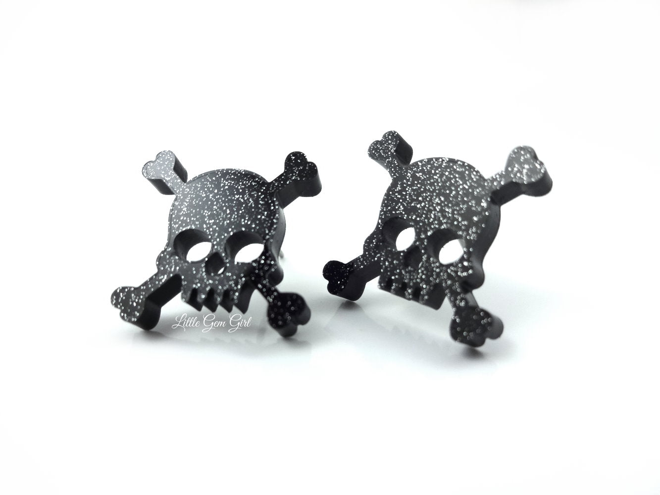 Skull and Crossbones Stud Earrings in Titanium or Stainless Steel - Hot Pink or Black Post Skull Earrings for Sensitive Ears