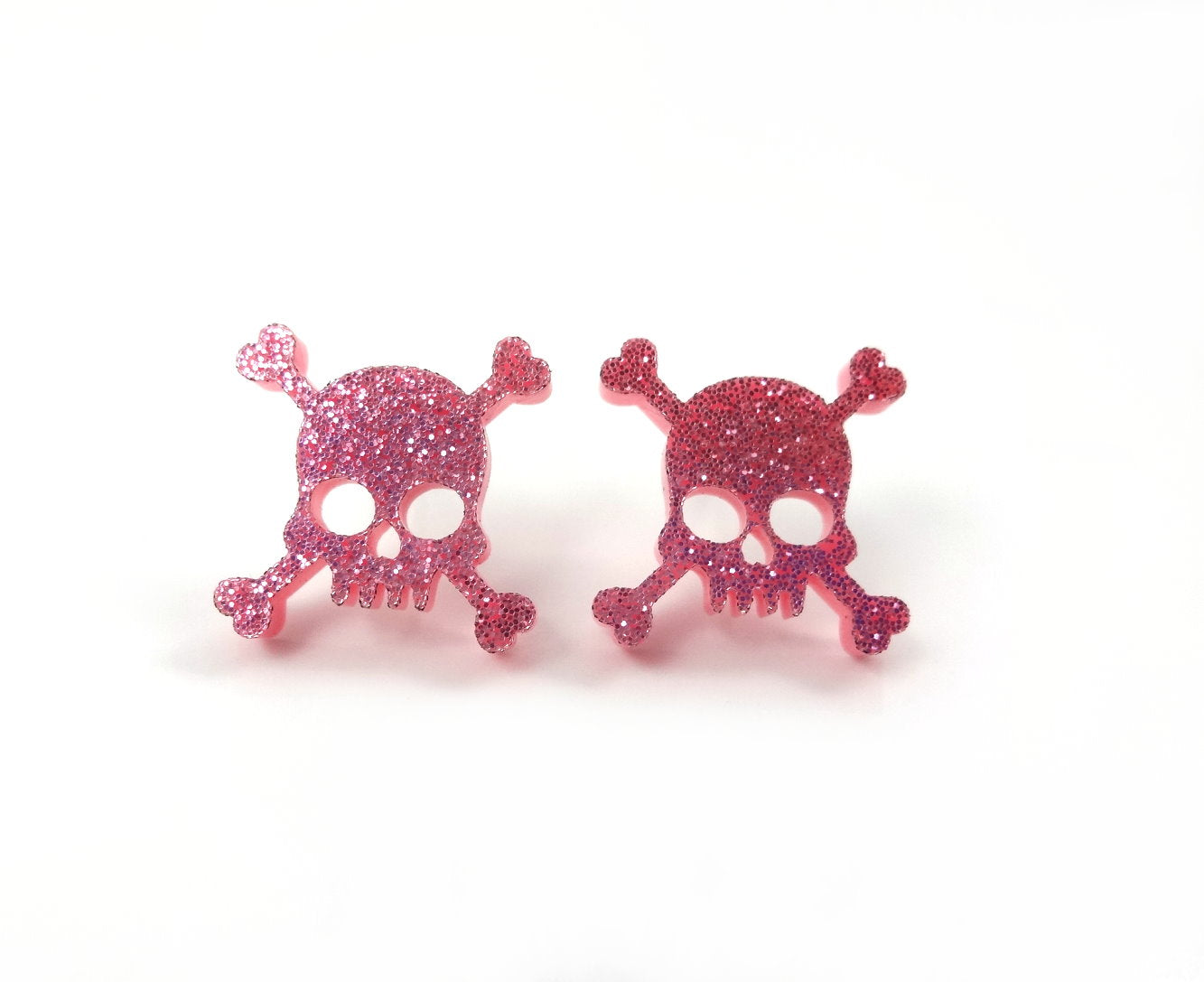 Skull and Crossbones Stud Earrings in Titanium or Stainless Steel - Hot Pink or Black Post Skull Earrings for Sensitive Ears