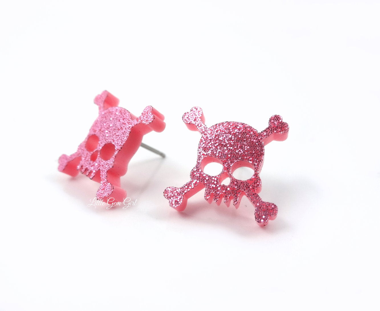 Skull and Crossbones Stud Earrings in Titanium or Stainless Steel - Hot Pink or Black Post Skull Earrings for Sensitive Ears