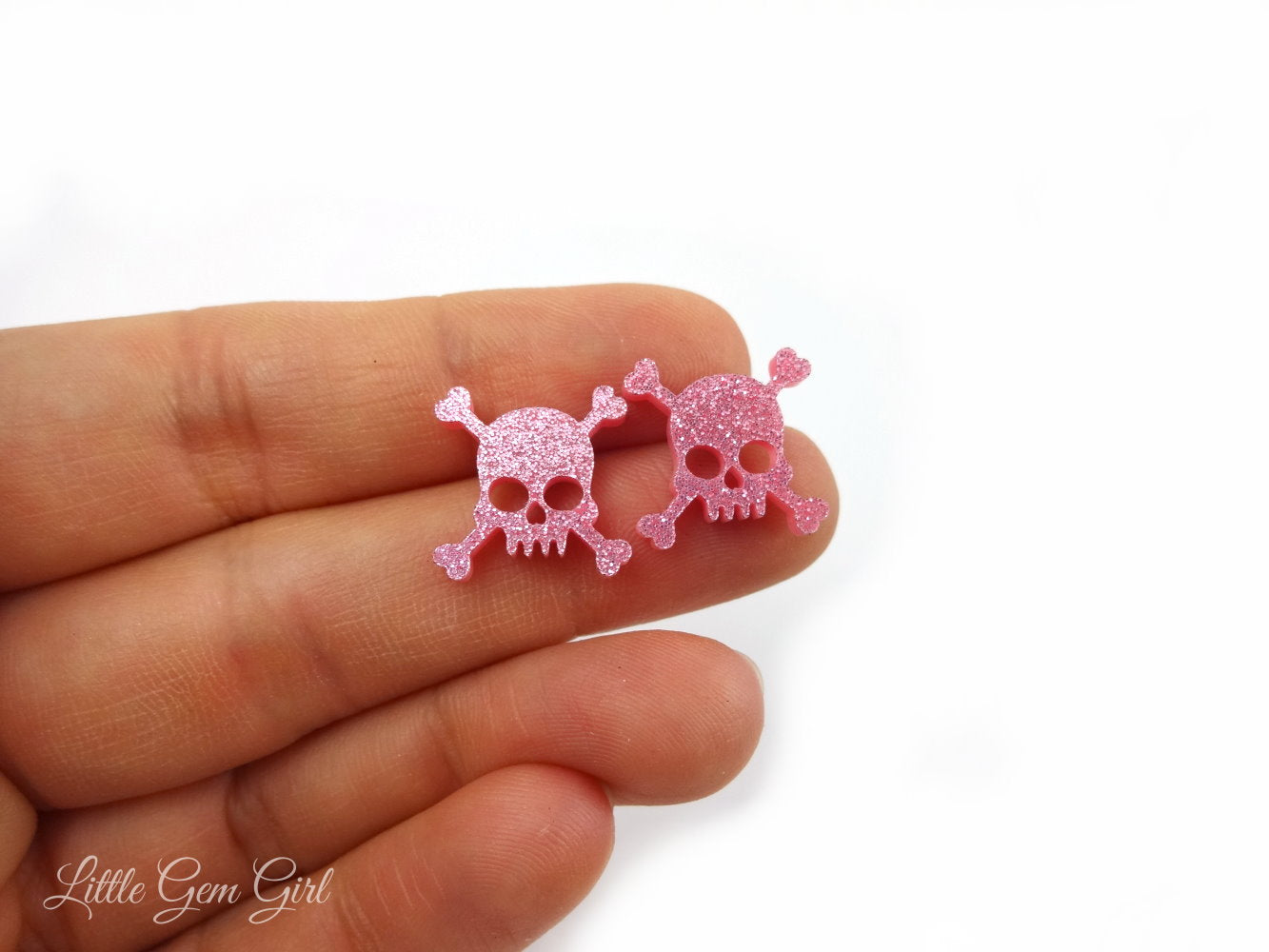 Skull and Crossbones Stud Earrings in Titanium or Stainless Steel - Hot Pink or Black Post Skull Earrings for Sensitive Ears
