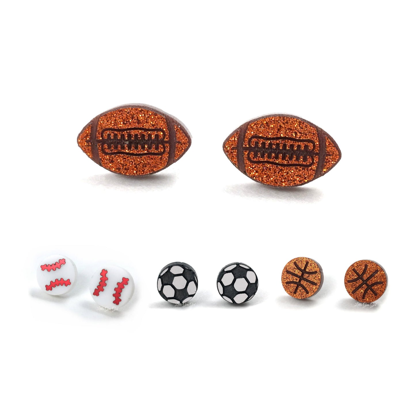 Sports Earrings Stainless Steel and Titanium Hypoallergenic Studs - Four Choices Available from Football, Baseball, Soccer, Basketball