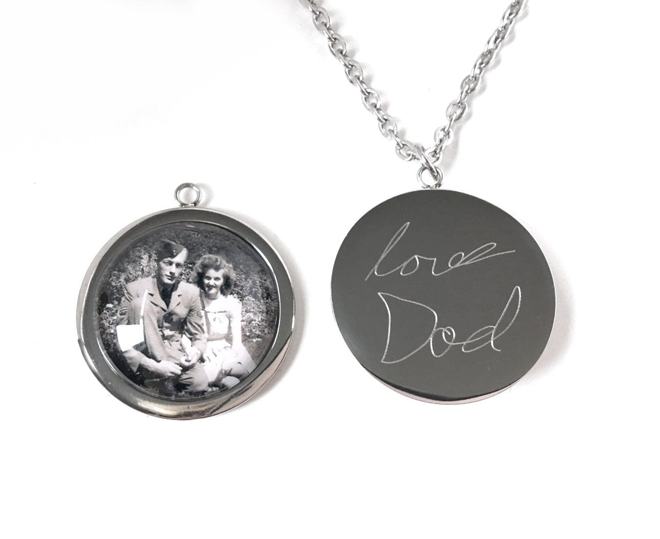 Stainless Steel Personlized Photo Necklace – Custom Picture Pendant with Optional Engraved Handwriting or Text