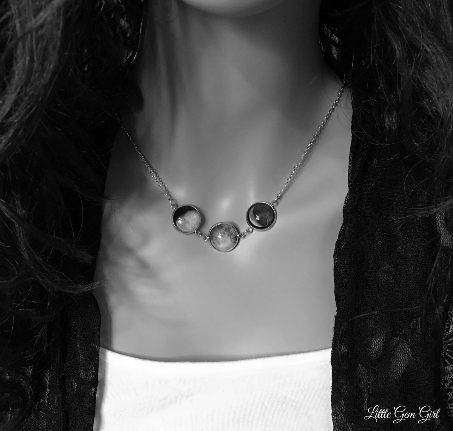 Glow in the Dark Custom Birth Moon Necklace with 1 to 4 Personalized Birthday Moon Charms - Silver Stainless Steel