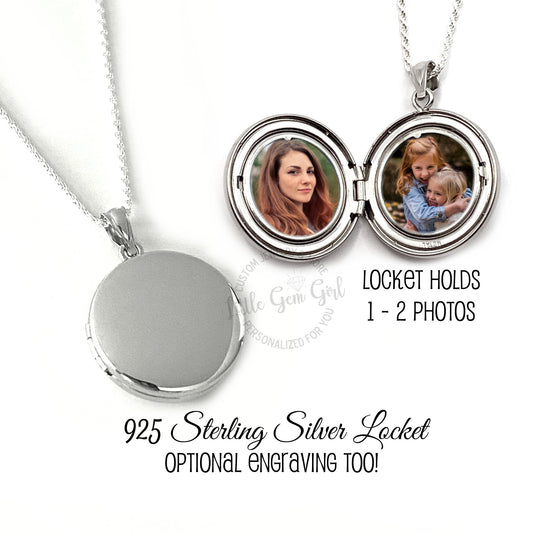 Custom Photo 925 Sterling Silver Round Locket with Optional Engraving - Personalized Picture Charm Necklace