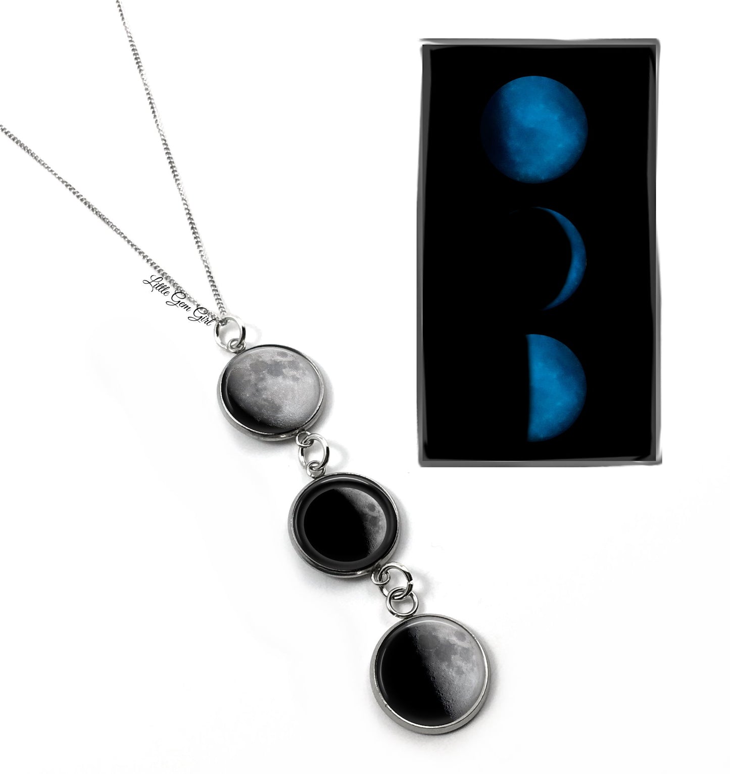 Glowing Stainless Steel Custom Birth Moon Necklace with Optional Engraving - 1 to 4 Moon Phase Pendants