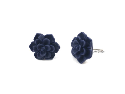 Navy Blue Rose Earrings - 13mm Small Blue Rose Earrings - Hypoallergenic Sensitive Ears Titanium or Stainless Steel Studs