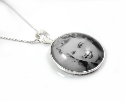 925 STERLING SILVER Engraved Photo Necklace - Custom Picture Necklace - Photo Charm Necklace - In Memory Photo Necklace