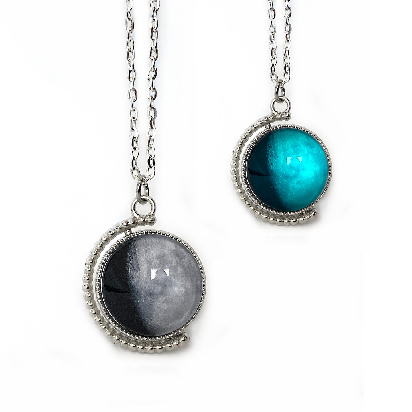 Double Sided Birthday Moon Phase Glowing Necklace - 360-Degree Spinning Astrology Lunar Charm