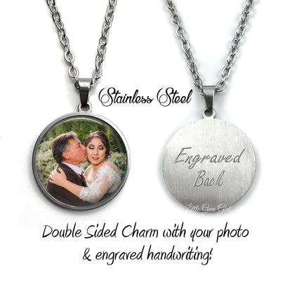 Stainless Steel Personlized Photo Necklace – Custom Picture Pendant with Optional Engraved Handwriting or Text