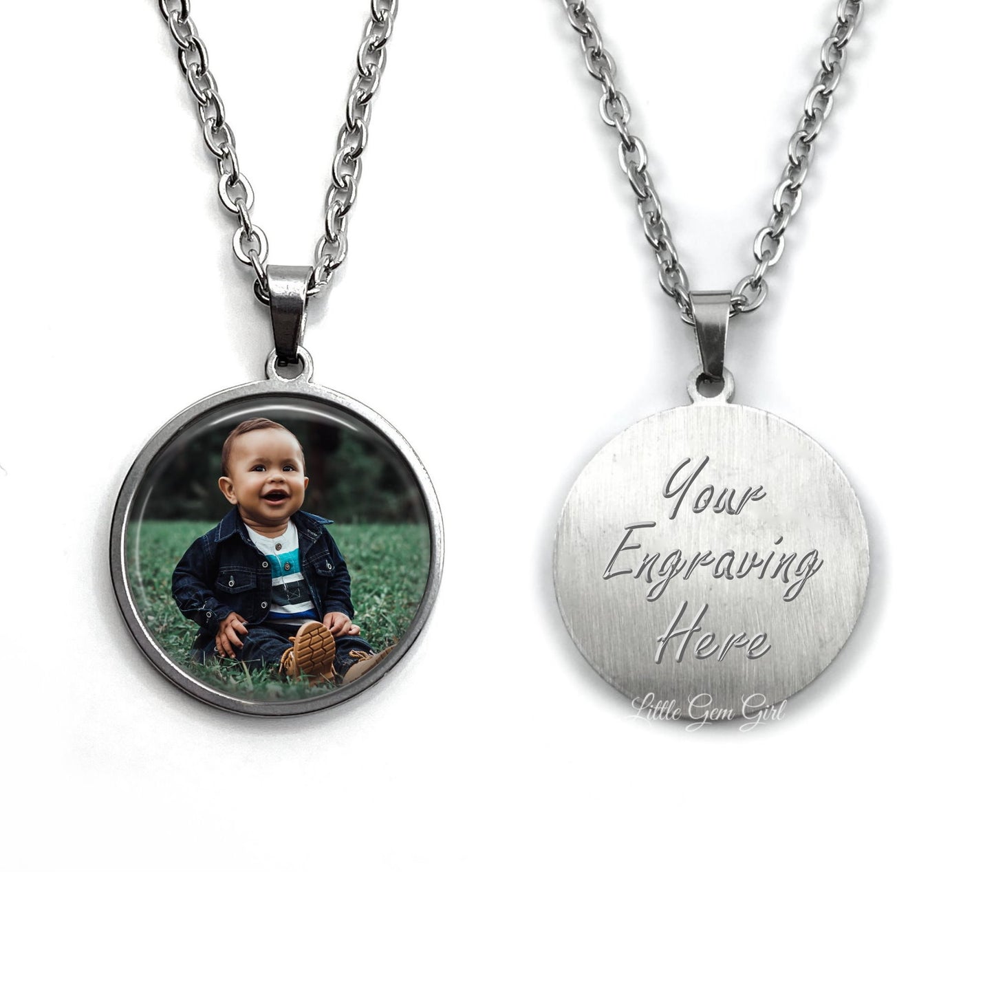 Stainless Steel Personlized Photo Necklace – Custom Picture Pendant with Optional Engraved Handwriting or Text