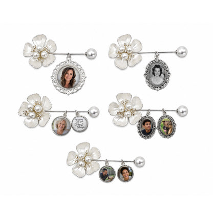 Personalized Memorial Flower Lapel Pin – Custom Photo Wedding Bouquet Charm for Bride, Groom or Loved One Remembrance