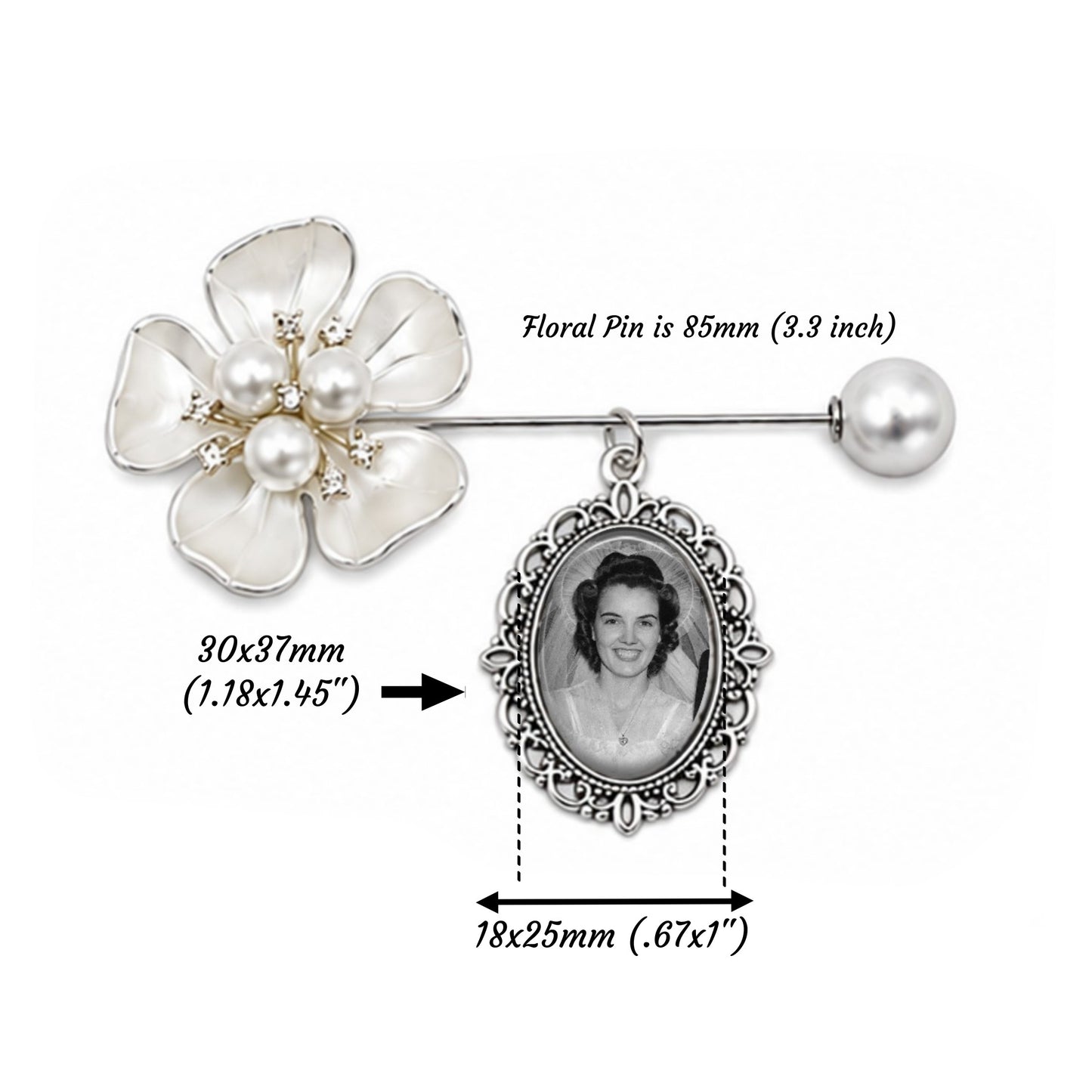 Personalized Memorial Flower Lapel Pin – Custom Photo Wedding Bouquet Charm for Bride, Groom or Loved One Remembrance