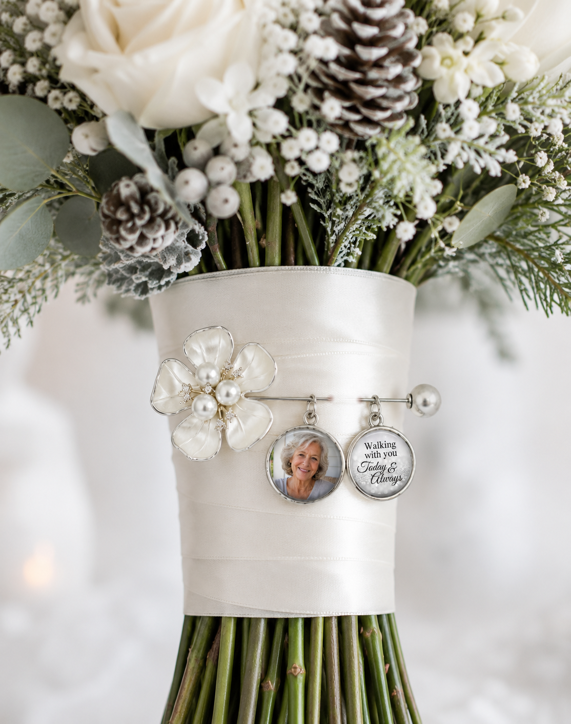 Personalized Memorial Flower Lapel Pin – Custom Photo Wedding Bouquet Charm for Bride, Groom or Loved One Remembrance