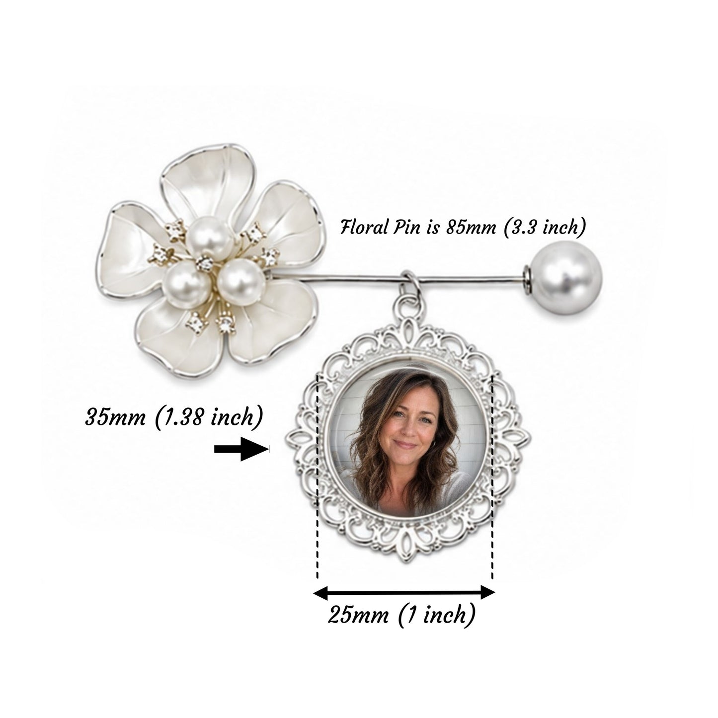 Personalized Memorial Flower Lapel Pin – Custom Photo Wedding Bouquet Charm for Bride, Groom or Loved One Remembrance