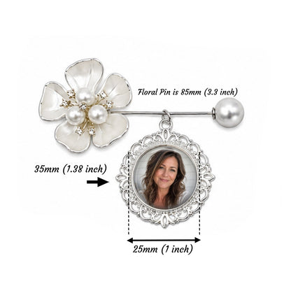 Personalized Memorial Flower Lapel Pin – Custom Photo Wedding Bouquet Charm for Bride, Groom or Loved One Remembrance