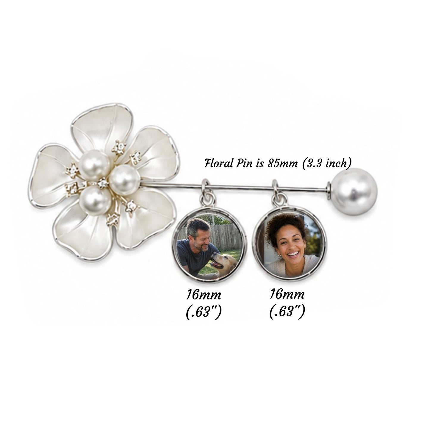 Personalized Memorial Flower Lapel Pin – Custom Photo Wedding Bouquet Charm for Bride, Groom or Loved One Remembrance