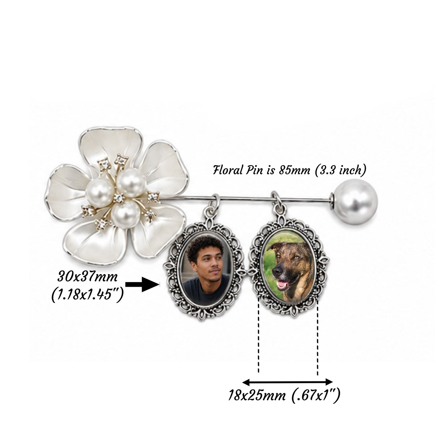 Personalized Memorial Flower Lapel Pin – Custom Photo Wedding Bouquet Charm for Bride, Groom or Loved One Remembrance