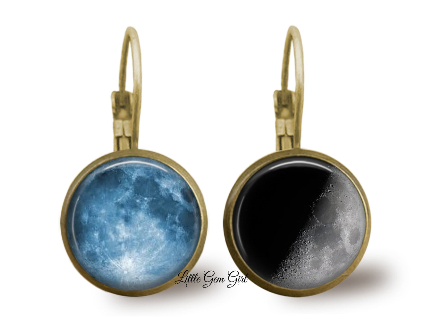 Custom Lunar Phase Birth Moon Earrings - Glow in the Dark Zodiac Dangle or Stud - Six Settings Colors Available