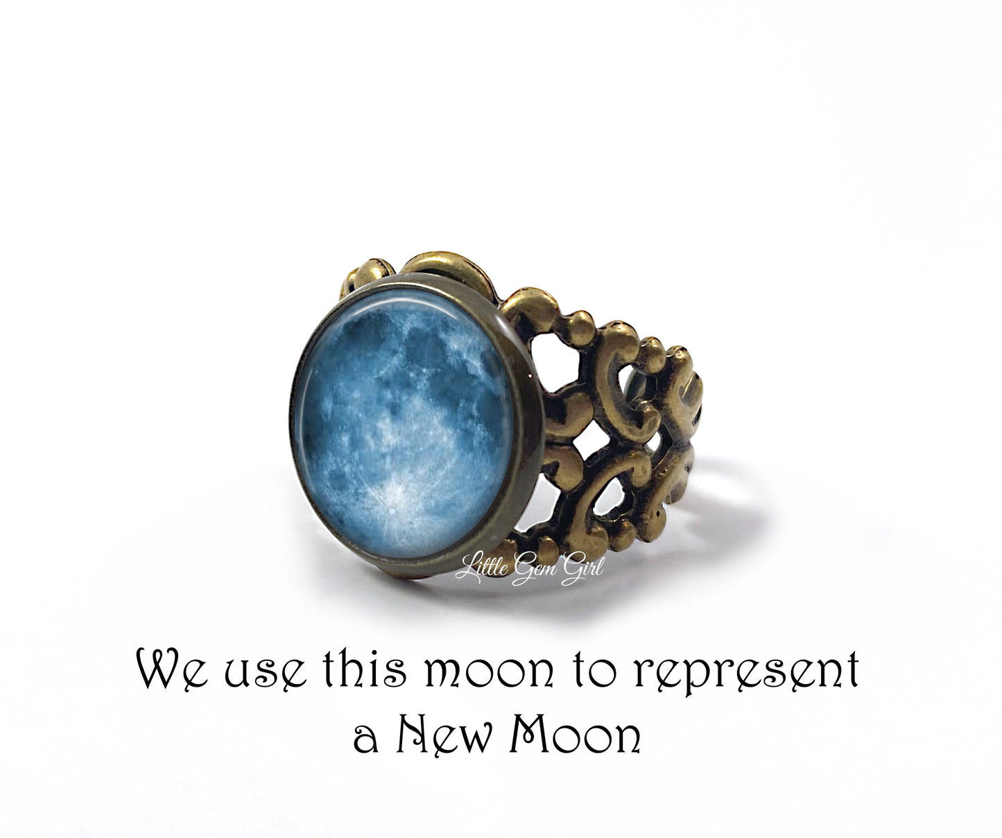 Glow in the Dark Custom Birth Moon Ring Available in Bronze or Silver - Glowing Adjustable Lunar Phase Ring