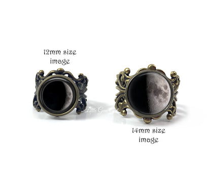 Glow in the Dark Custom Birth Moon Ring Available in Bronze or Silver - Glowing Adjustable Lunar Phase Ring
