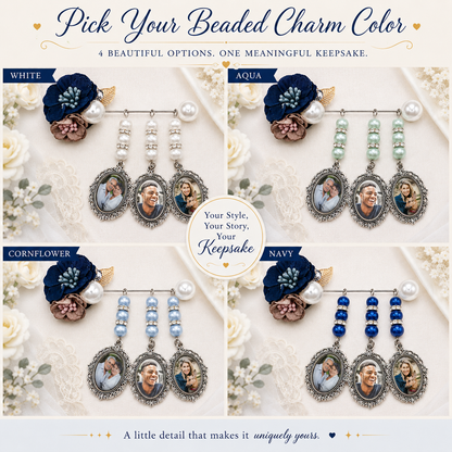 Personalized Memorial Photo Pin – Custom Wedding Bouquet Remembrance Brooch with 1, 2 or 3 Oval Charms