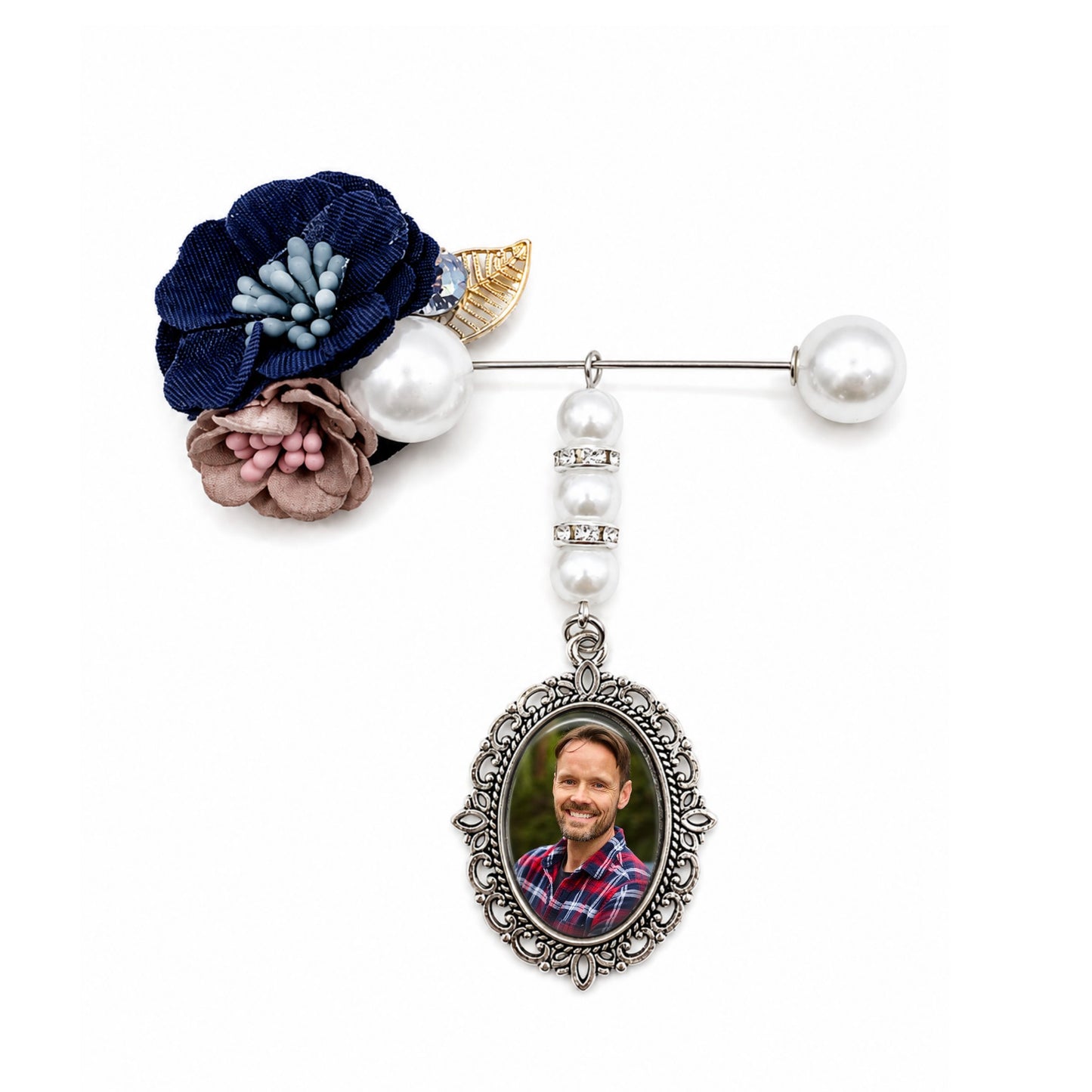 Personalized Memorial Photo Pin – Custom Wedding Bouquet Remembrance Brooch with 1, 2 or 3 Oval Charms
