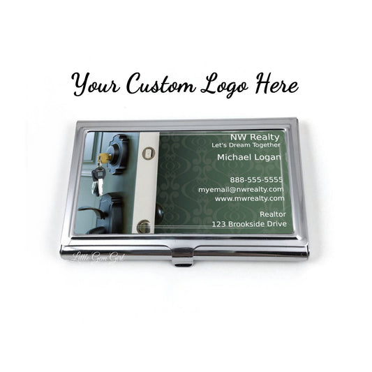 Custom Logo Business Card Holder - Stainless Steel Carrying Case - Personalized Photo Carrier