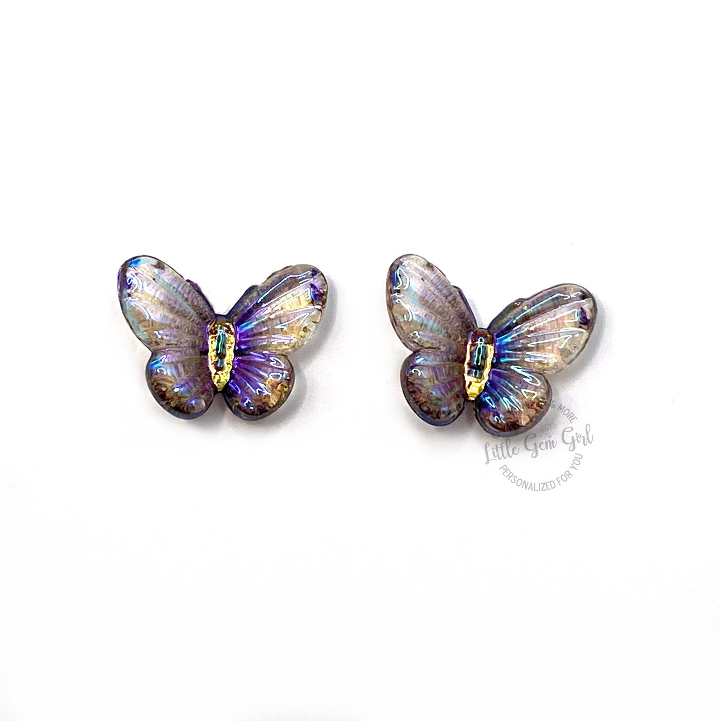 Tiny Butterfly Resin Stud Earrings (8×10mm) – Jewel Tone Rainbow Butterflies, Titanium or Stainless Steel Hypoallergenic Posts