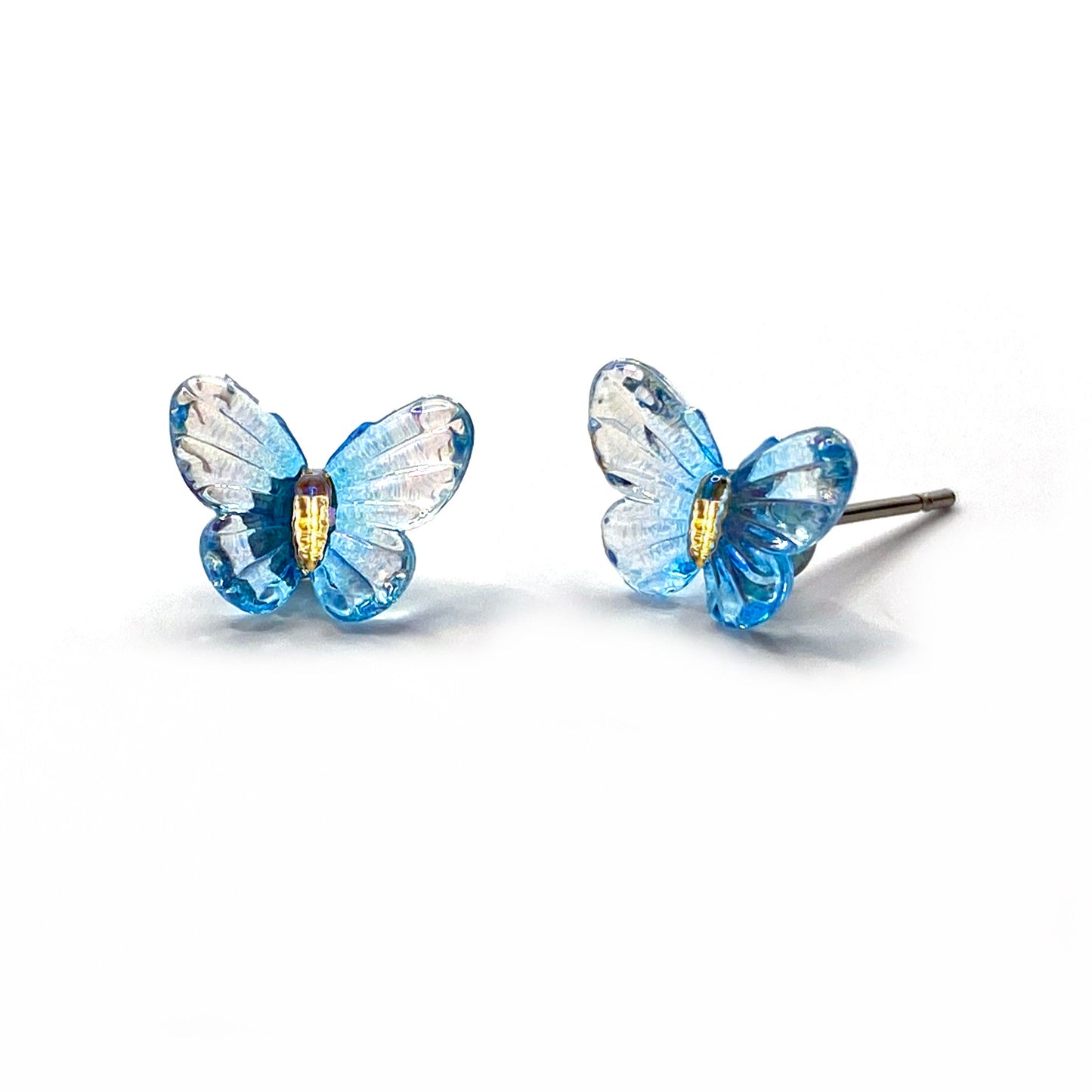 Tiny Butterfly Resin Stud Earrings (8×10mm) – Jewel Tone Rainbow Butterflies, Titanium or Stainless Steel Hypoallergenic Posts