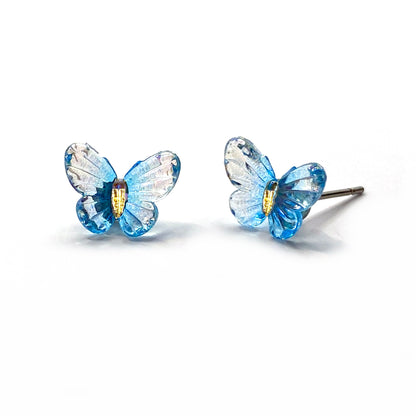 Tiny Butterfly Resin Stud Earrings (8×10mm) – Jewel Tone Rainbow Butterflies, Titanium or Stainless Steel Hypoallergenic Posts