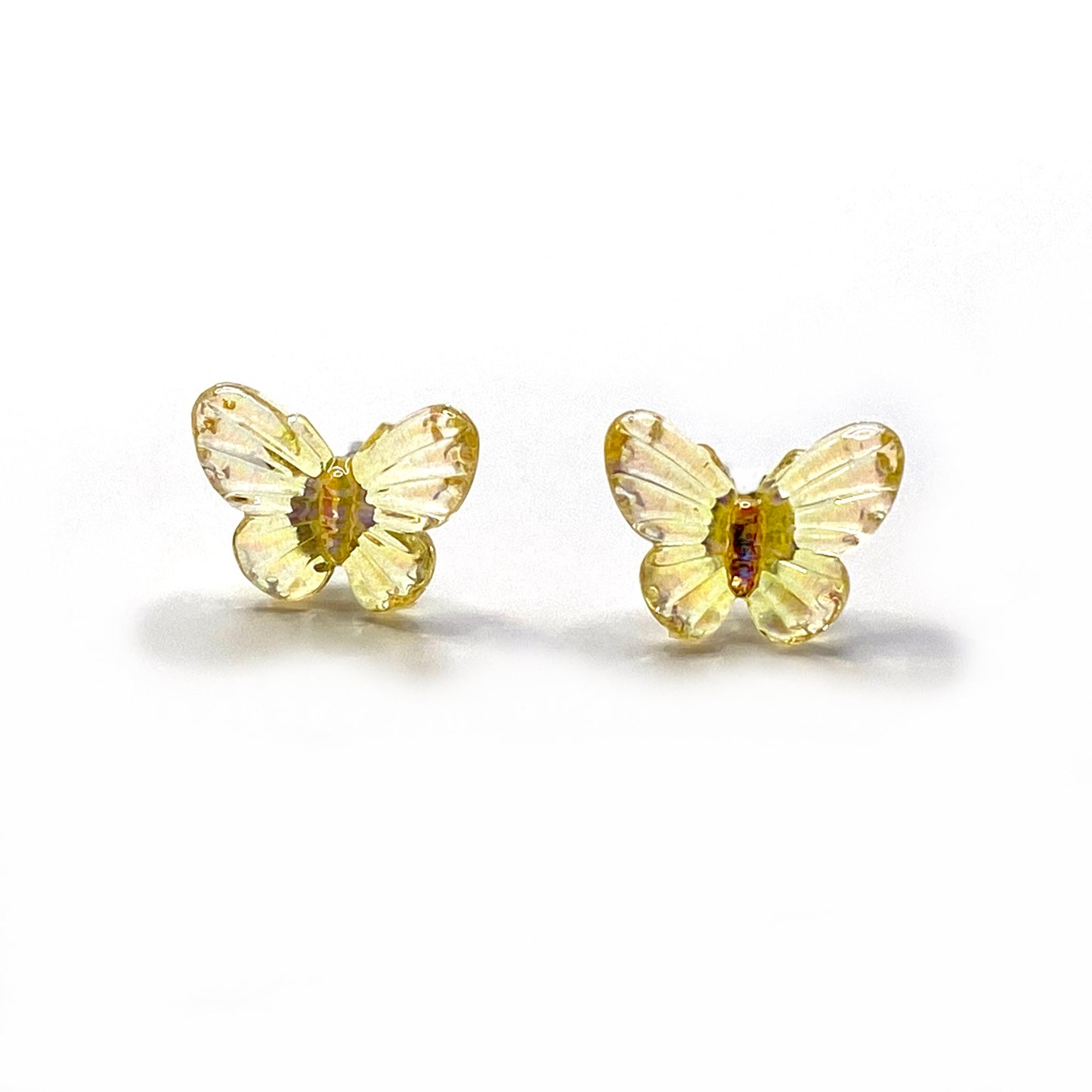Tiny Butterfly Resin Stud Earrings (8×10mm) – Jewel Tone Rainbow Butterflies, Titanium or Stainless Steel Hypoallergenic Posts