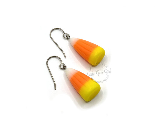 Candy Corn Earrings with Titanium Ear Wires for Sensitive Ears - Trick or Treat Halloween Candy Jewelry, Hypoallergenic Nickel Free