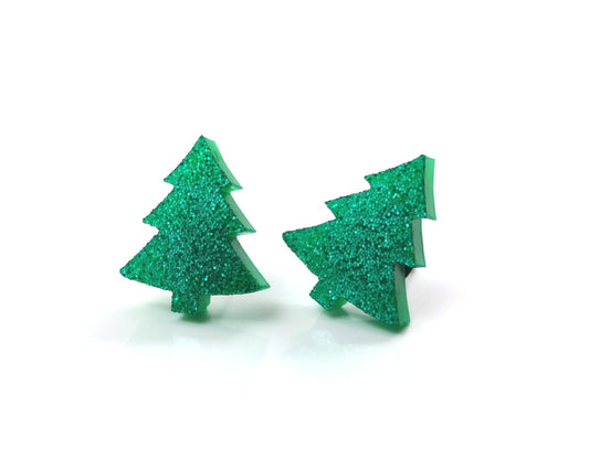 Christmas Tree Green Sparking Stud Earrings Available with Titanium or Stainless Steel Post
