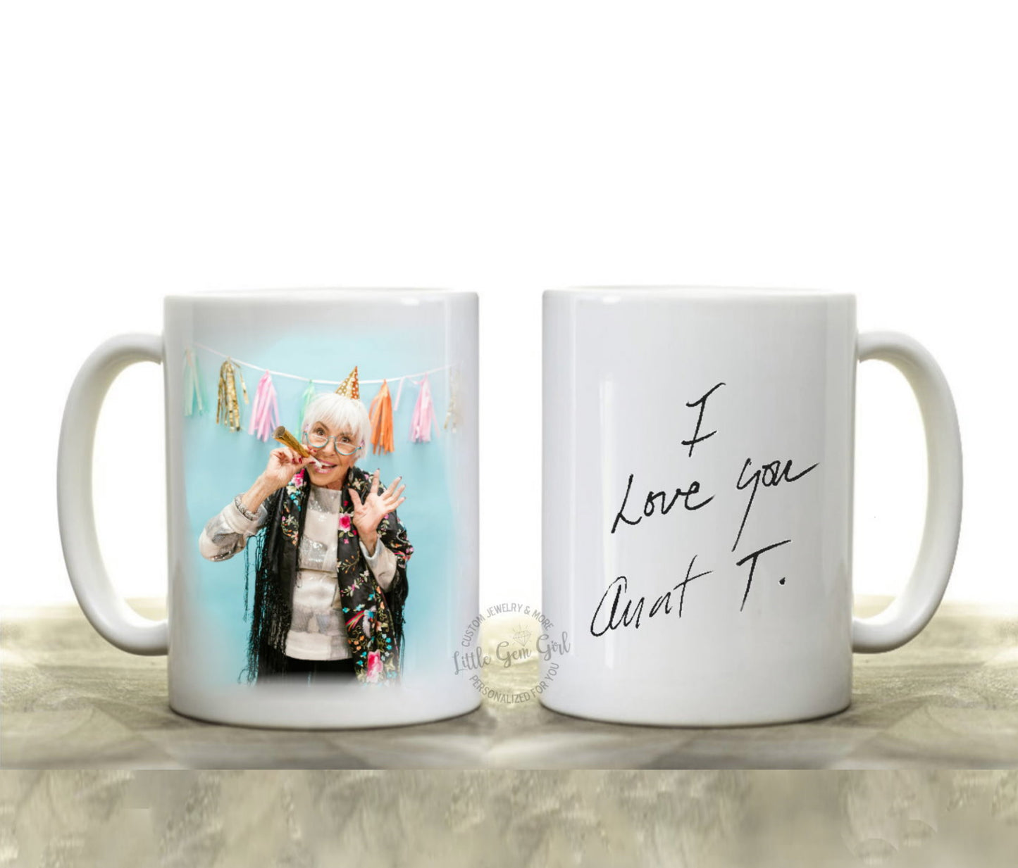 Personalized Handwriting and Photo Double Sided Coffee Mug - Large 15oz Custom Signature Memorial Cup