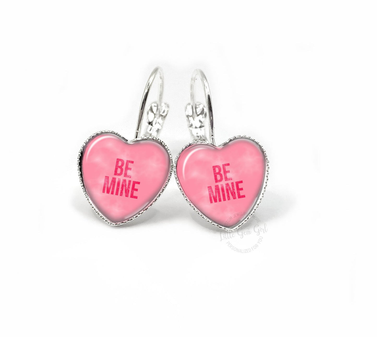 Valentine's Day Conversation Heart Earrings with Your Custom Text - Available in Silver, Stainless Steel, or Titanium