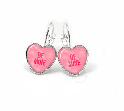 Valentine's Day Conversation Heart Earrings with Your Custom Text - Available in Silver, Stainless Steel, or Titanium