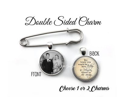 Personalized Photo Lapel Pin - 1 or 2 Double Sided Picture Charms - Wedding Boutonniere Groom Photo Pendant - Memorial Pin In Memory Pendant