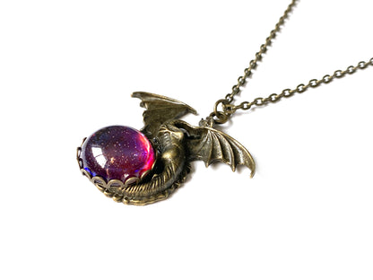 Dragon’s Breath Mexican Opal Necklace – Czech Glass Gothic Dragon Pendant – Fantasy Cosplay Jewelry Gift for Her