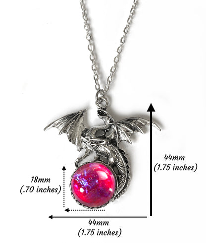 Dragon’s Breath Mexican Opal Necklace – Czech Glass Gothic Dragon Pendant – Fantasy Cosplay Jewelry Gift for Her