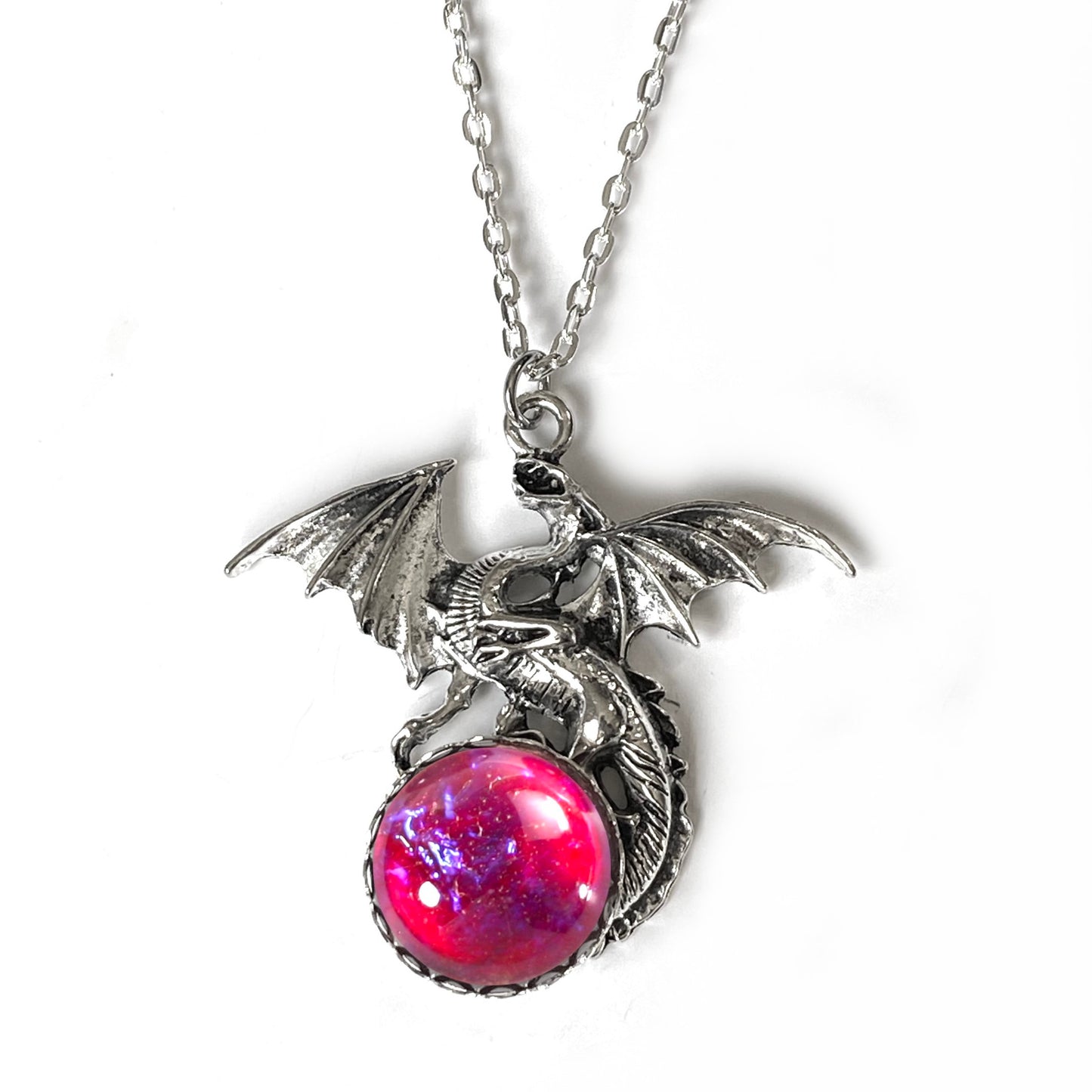 Dragon’s Breath Mexican Opal Necklace – Czech Glass Gothic Dragon Pendant – Fantasy Cosplay Jewelry Gift for Her