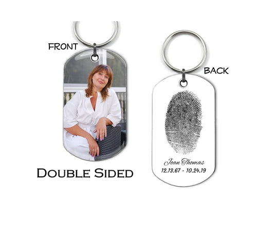 Custom Photo Personalized Dog Tag Key Chain or Necklace - Memorial Fingerprint Jewelry - Double Sided Dog Tag Pendant