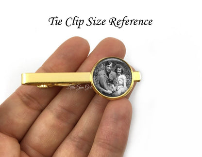 Gold tone Custom Photo Tie Clip - Personalized Groom Tie Bar - Picture Tie Tac