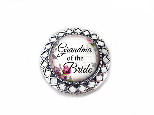 Grandma of the Bride Wedding Brooch Available in Four Styles - Silver or Gold Wedding Boutonniere