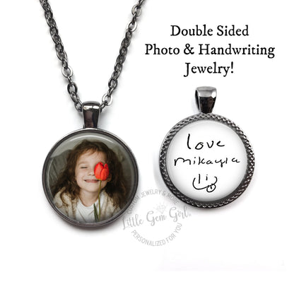 Personalized Custom Photo and Handwriting Double Sided Keychain or Necklace Pendant - Loved Ones Signature Handwritten Message