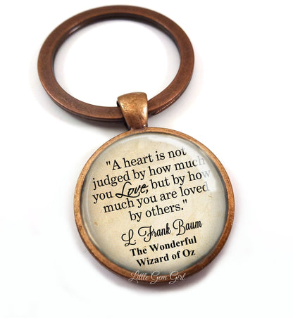 The Wonderful Wizard of Oz Book Quote Necklace or Keychain - Going Away Gift for Best Friend - Heart not judged Oz Quote Pendant Charm